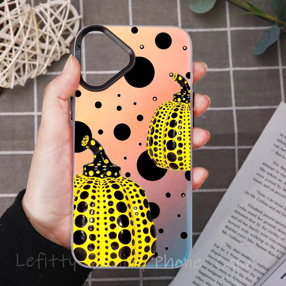 Y-yayoi K-kusama Art1 جراب هاتف ليزر معدني لهاتف آيفون 16 15 14 13 12 11 Pro Max ماتي أورورا متعدد الألوان غطاء متدرج #1