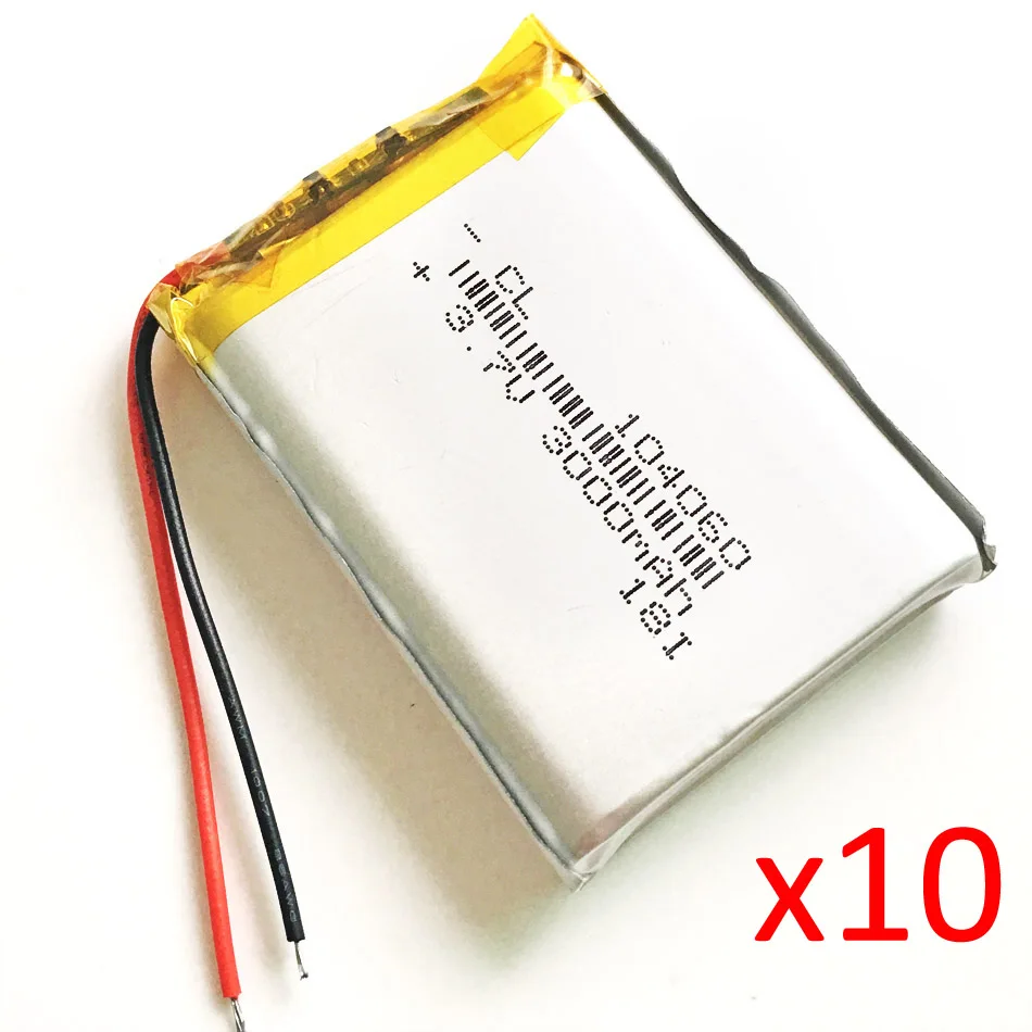 10 PCS 3.7V 3000mAh Full Capacity Lithium Polymer LiPo Rechargeable Battery 104060 fit For Camera tablet PC PAD DVD Power bank