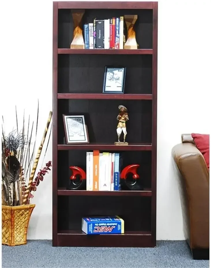 72" Tall 5-Shelf Wood Bookcase in Cherry