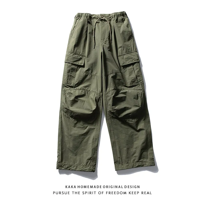 

Retro Japanese Sle Lightweight Qui Dry Dstring Work Pants Men's Spring Summer Casual Hiking Pants Loose Fit Straight Leg