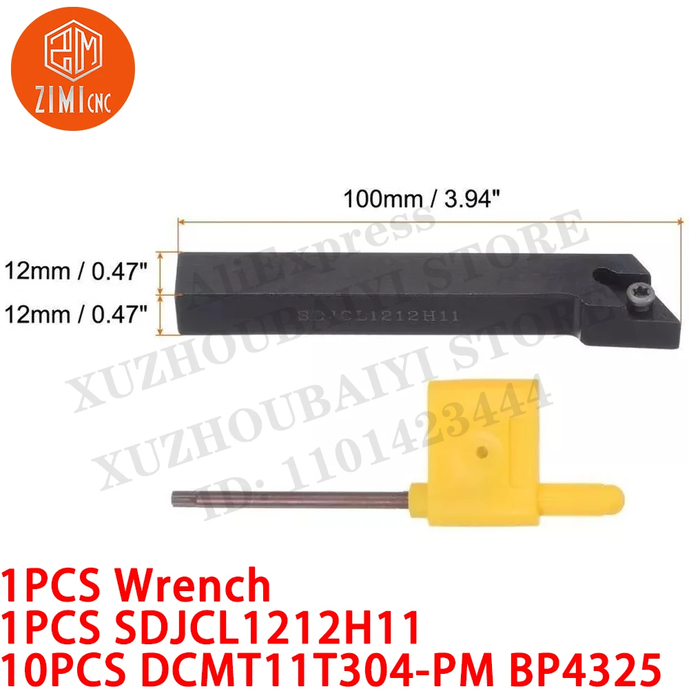 1 pieza SDJCL1212H11 Portaherramientas de torneado externo + 10 piezas DCMT11T304-PM Insertos de carburo CNC Herramienta de corte mecánica para torno de metal