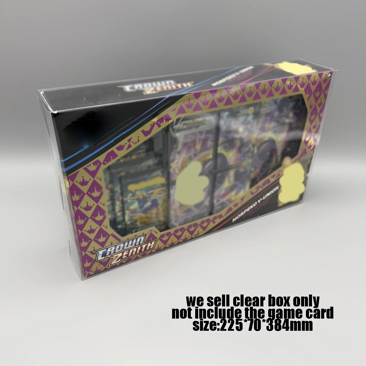 Caja de almacenamiento transparente de PET para la colección de tapetes de juego PTCG SS12.5 Crown Zenith Premium, vitrina para Morpeko V-UNION versión estadounidense.