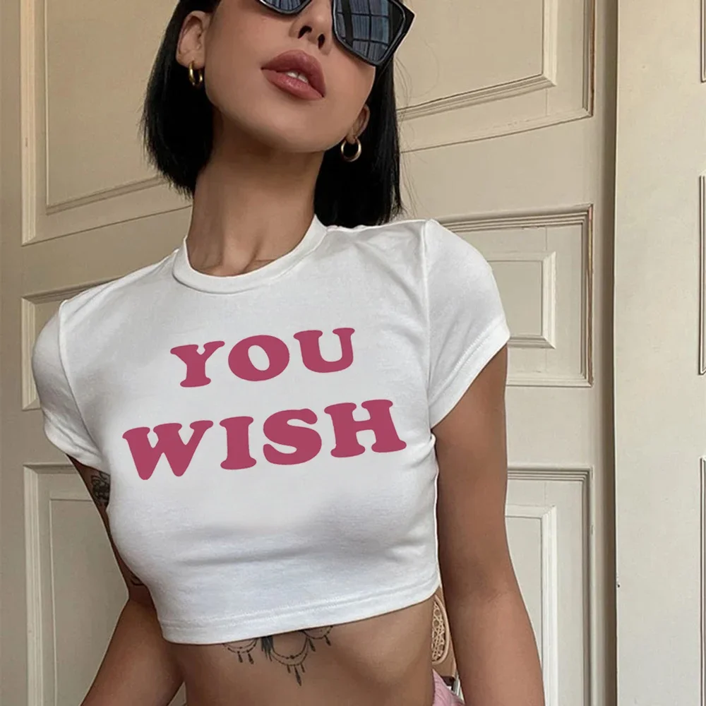 you wish vintage streetwear crop top Female graphic trashy streetwear yk2 clothing crop top