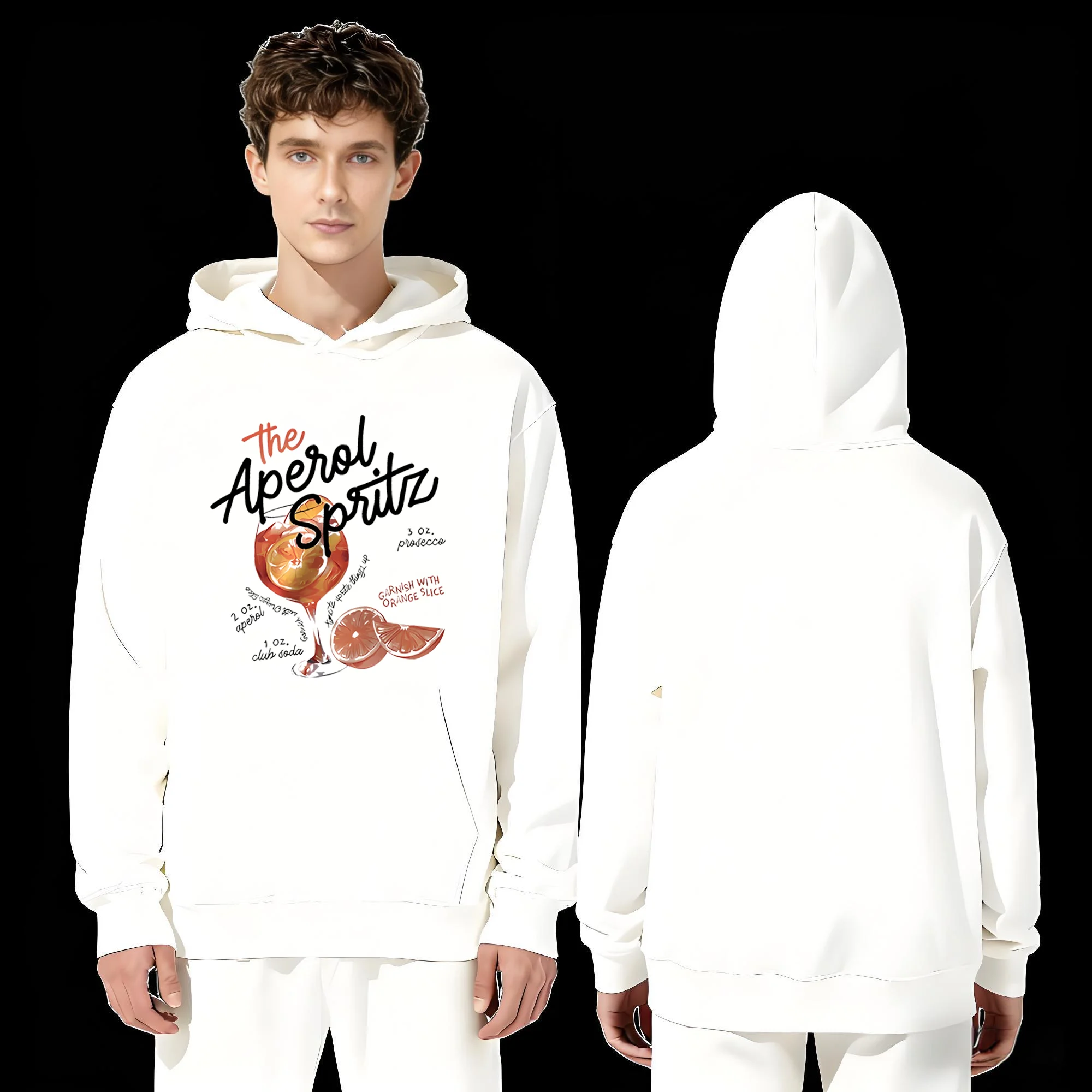 

Comfortable Aperol Spritz Print Hoodie Cocktail Recipe Unisex Casual Sweatshirt Soft Cotton Streetwear Top for Men Women