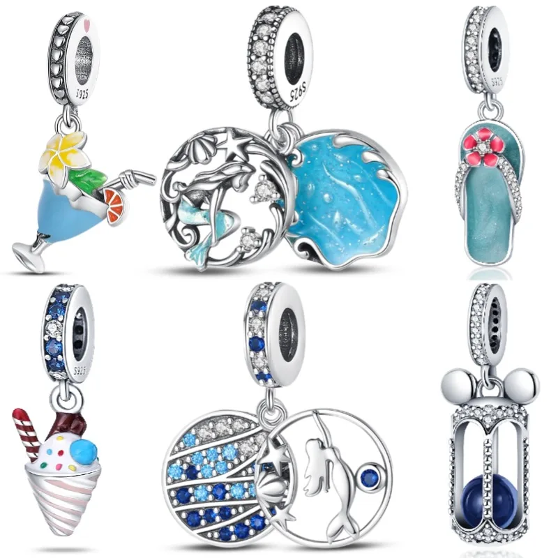 

100% Genuine S925 Sterling Silver Cool Summer Pendant Charm Fit 3MM Bracelet DIY Beads Fashion For Women Jewelry Gift Hot