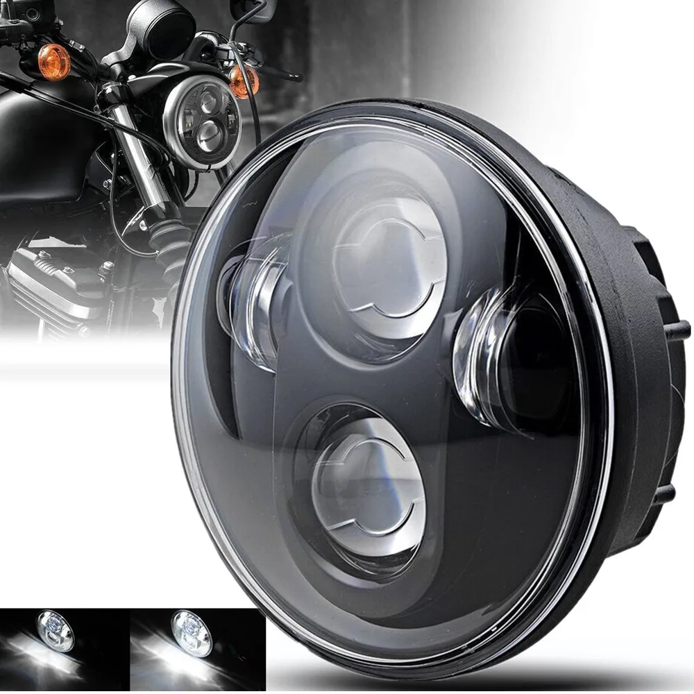 5.75 Inch Black LED Headlight For Dyna Sportster XL 1200 883 Street 500 750 5-3/4\