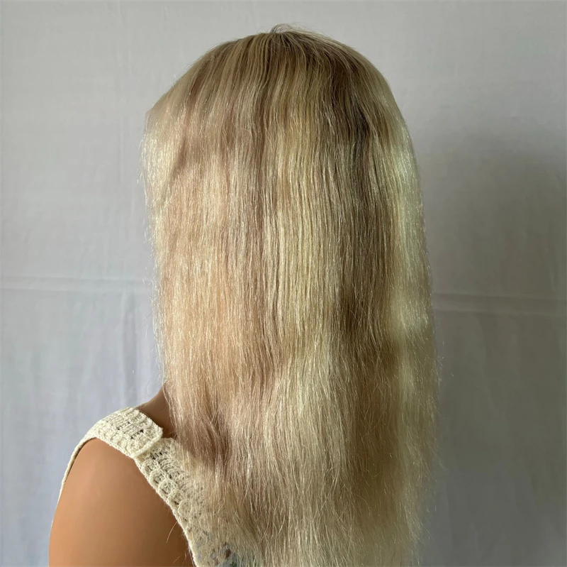 Perruque de Cheveux Synthétiques à Reflets Blonds Ombré pour Femme, 13x4