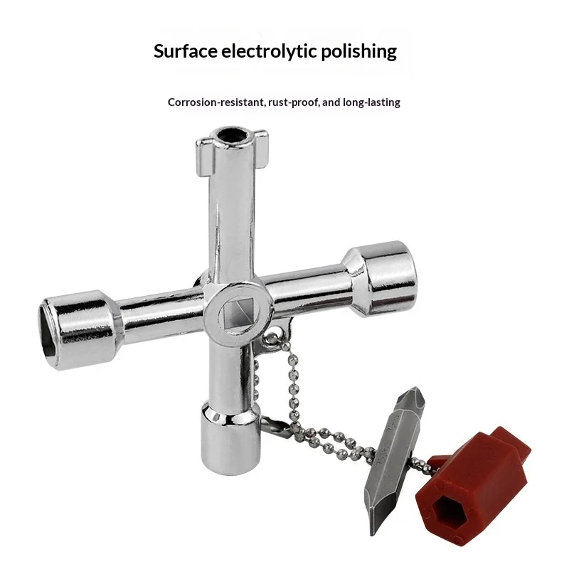 4 in 1 Cross Water Meter Key, Multi-functional Wrench Key for Water Valve, Electric Cabinet, Elevator Cabinet Repair