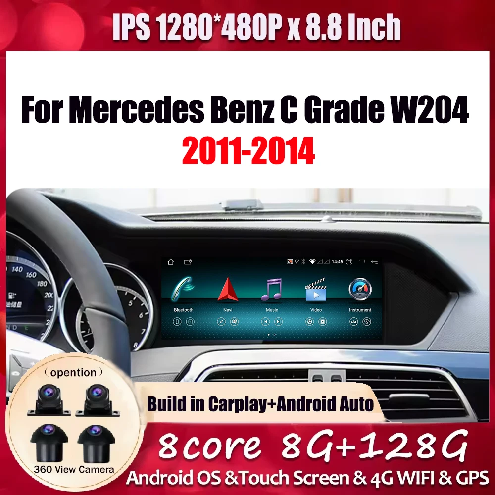 

8.8 Inch Wireless Carplay GPS For Benz C Grade W204 2011-2014 Car Android 14 Car Radio Video Multimedia Player System DSP Stereo