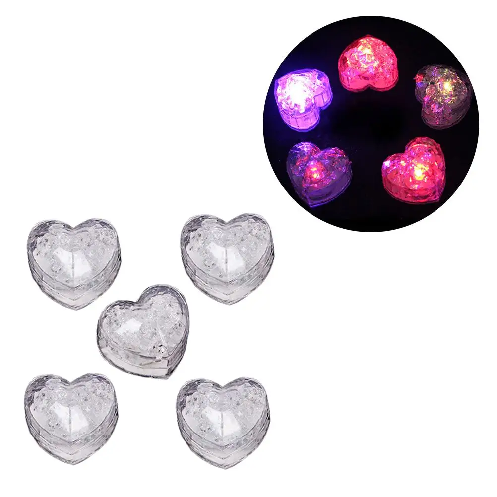 5Pcs Heart Shaped LED Ice Cube Lights Flashing Multi Color Glow for Wine Drinking Party Decoration Home Bar Club