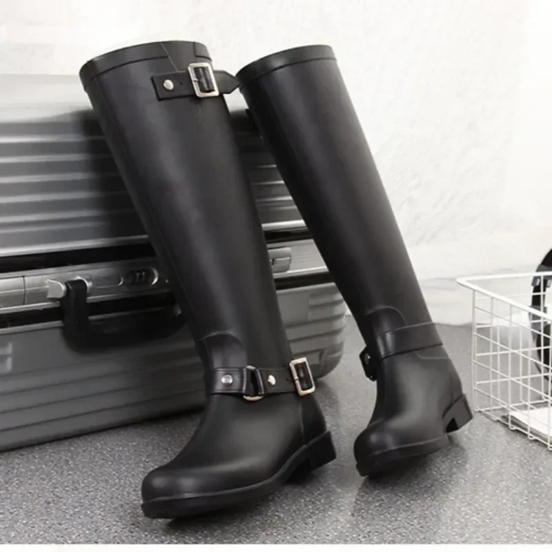 Punk Dameslaarzen Pvc Regenlaarzen Voor Dames Hoge Topschoenen Mode Dames Hoge Schoenen Rits Knielengte Laarzen Botas De Lluvia