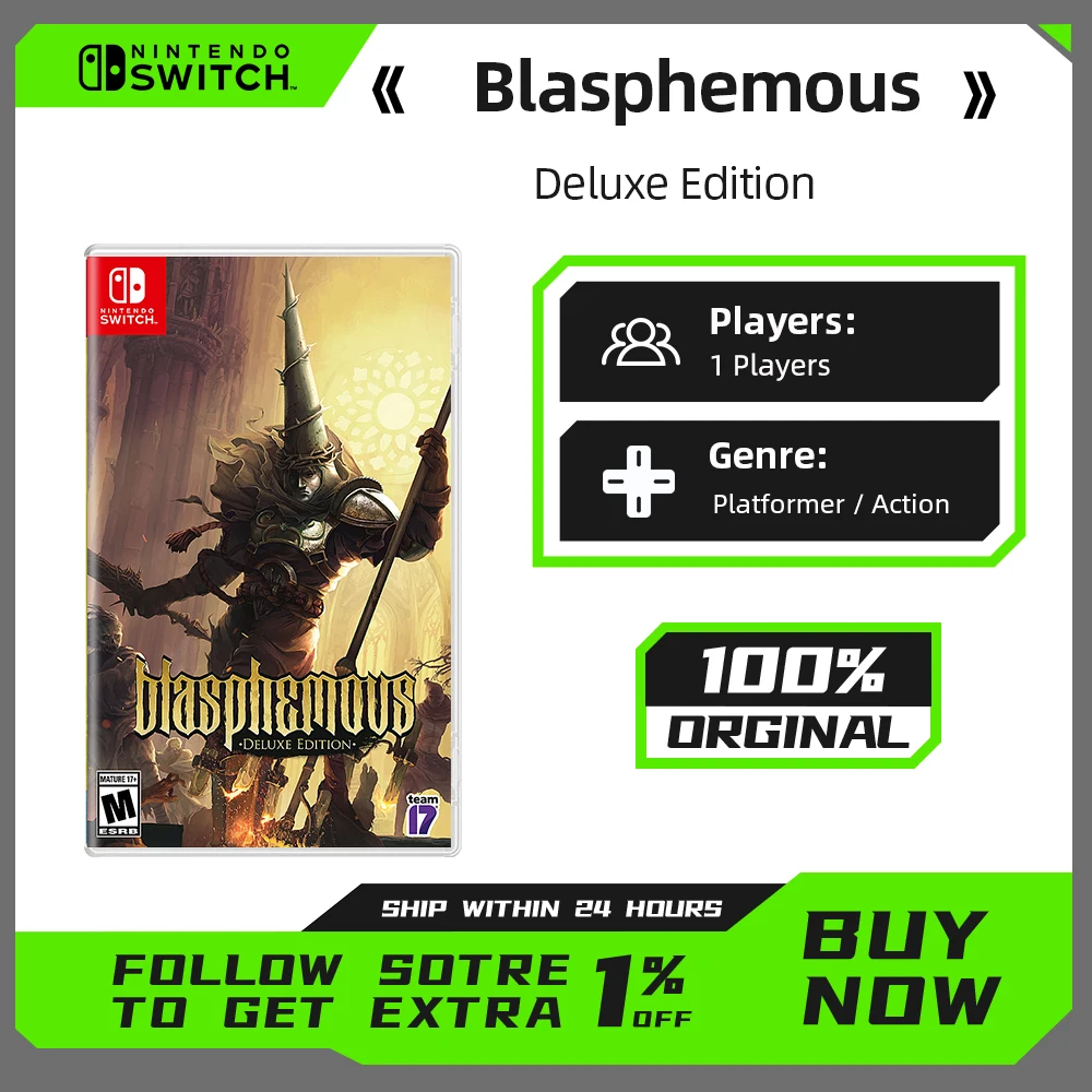 Blasphemous - Deluxe Edition - Nintendo Switch Game Deals - Games Physical Cartridge Support TV Tabletop Handheld Mode