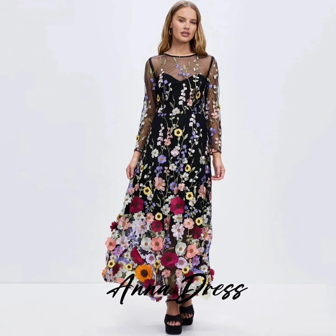 

Anna-Black floral ball dress long sleeved sheer evening dress formal occasion party dress gown De Soir é e2024