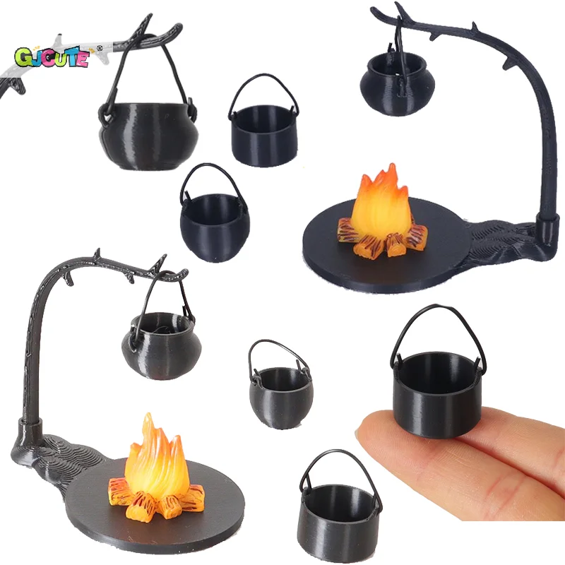 

"4-Pack Miniature Hanging Stove and Fire Pile, Dollhouse Outdoor Camping Scene Accessory"