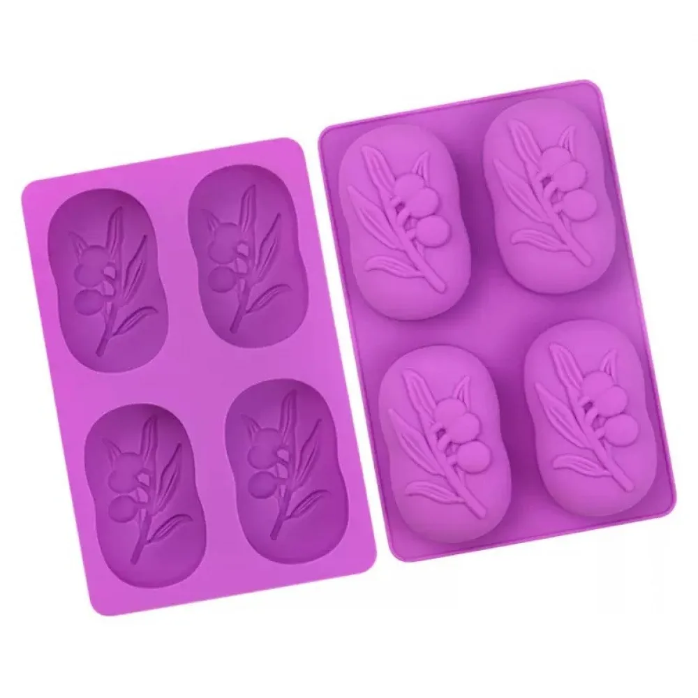 Molde de sabão de silicone oval, 4 cavidades, árvore de oliveira, faça você mesmo, kits de fabricação de sabão, bolo artesanal, molde de vela, presentes, materiais de artesanato, decoração de casa
