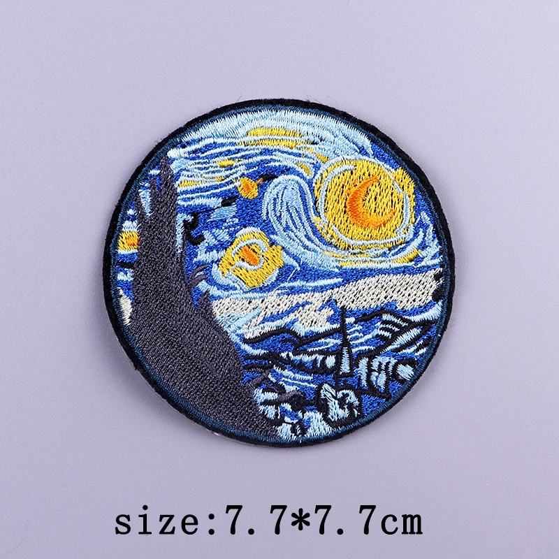 Van Gogh Stickerei Patches Für Kleidung Jesus Kreuz Patch Aufkleber DIY Eisen Auf Patches Für Kleidung Brief Punk Abzeichen Applique – Detail 21