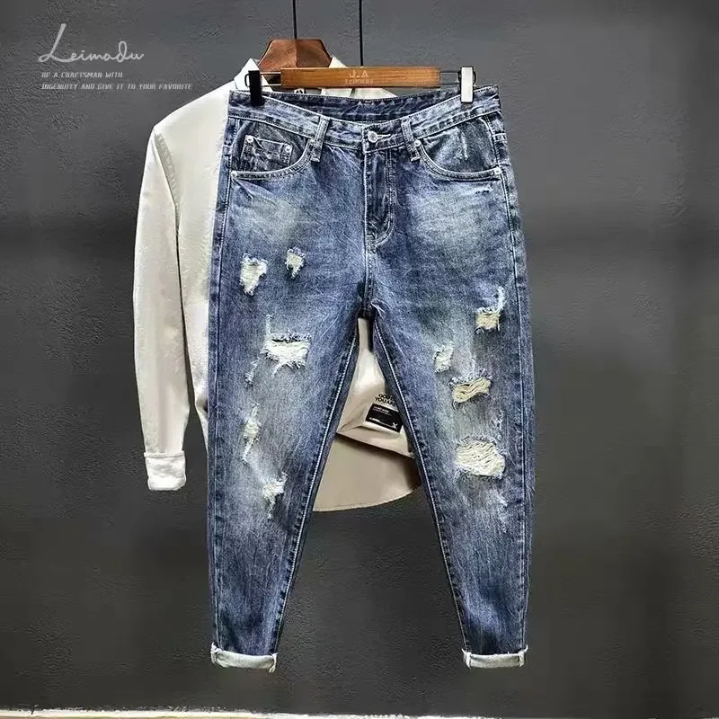 

Mens Cowboy Pants with Print Ripped Broken Holes Graphic Trousers Aesthetic Tapered Harajuku Classic Buggy Xs Jeans for Men