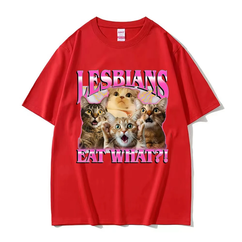 للجنسين المتناثرة الكلاسيكية المتضخم تي شيرت القطن تي شيرت الرجعية متعة ماذا أكل للمثليات! قمم تي شيرت بنمط مضحك ومثير