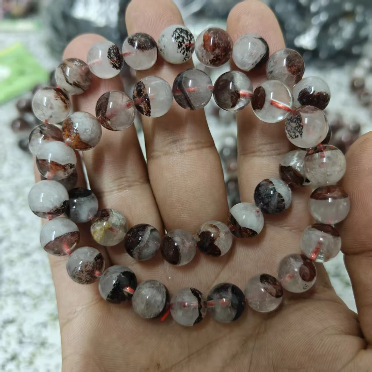 Xingyu Natürlicher AAA Roter Turm-Phantom-Quarz Glatte Runde Lose Armbandperlen zur Schmuckherstellung Mysteriöses Edelsteingeschenk – Detail 5