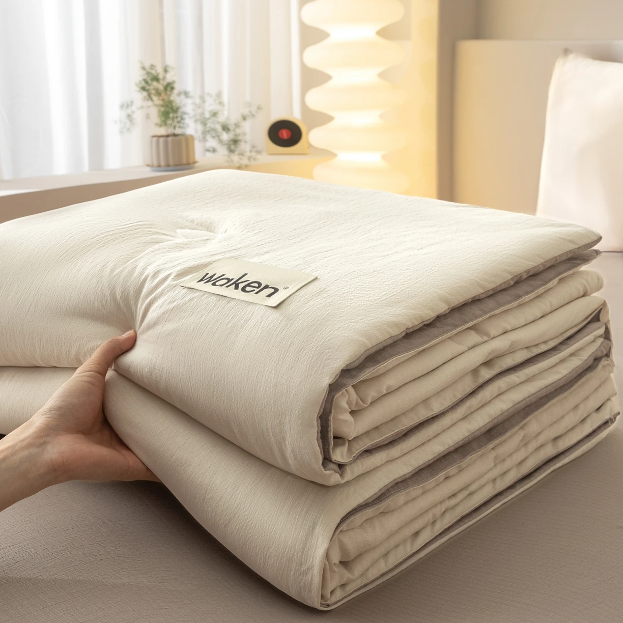 Solid color double-layer yarn wrinkled cotton summer bed sheet, equipped with dual air conditioning blankets