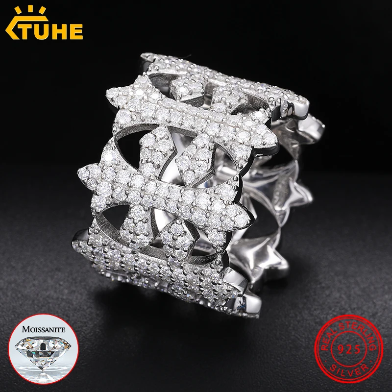 

Men Silver 925 Ring Moissanite For Men Hip Hop Jewelry Gold Color Bling Cubic Cross Ring Moissanite Fashion Rock Gift