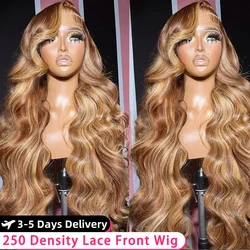 30 40 Inch 4/27 Highlight Body Wave 13x4 Human Hair Lace Frontal Wigs 250 Density Colored Ombre 13x6 Lace Front Wig For Women