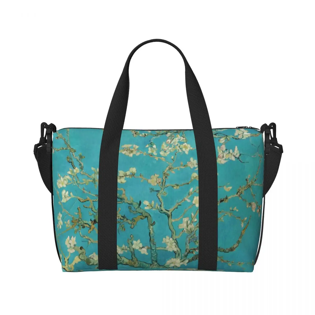 Custom Almond Blossoms Vincent Van Gogh Beach Tote Bag Women Extra Large Gym Carry On Art Flowers Painting Travel Shopping Bags