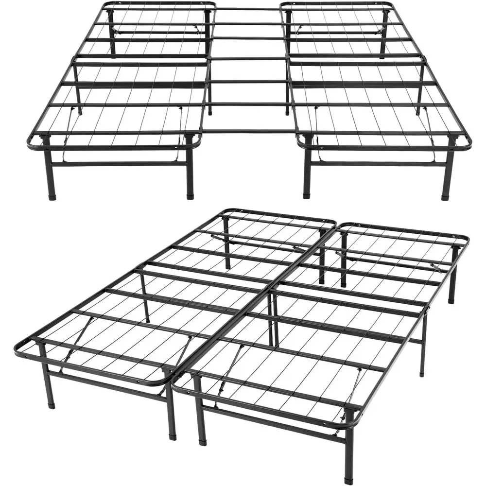هيكل سرير بمنصة كوين/كينج مزدوجة الأغراض مع سرير ضيوف قابل للطي، 14 مرتفع، لا حاجة إلى صندوق زنبركي، سهل التجميع