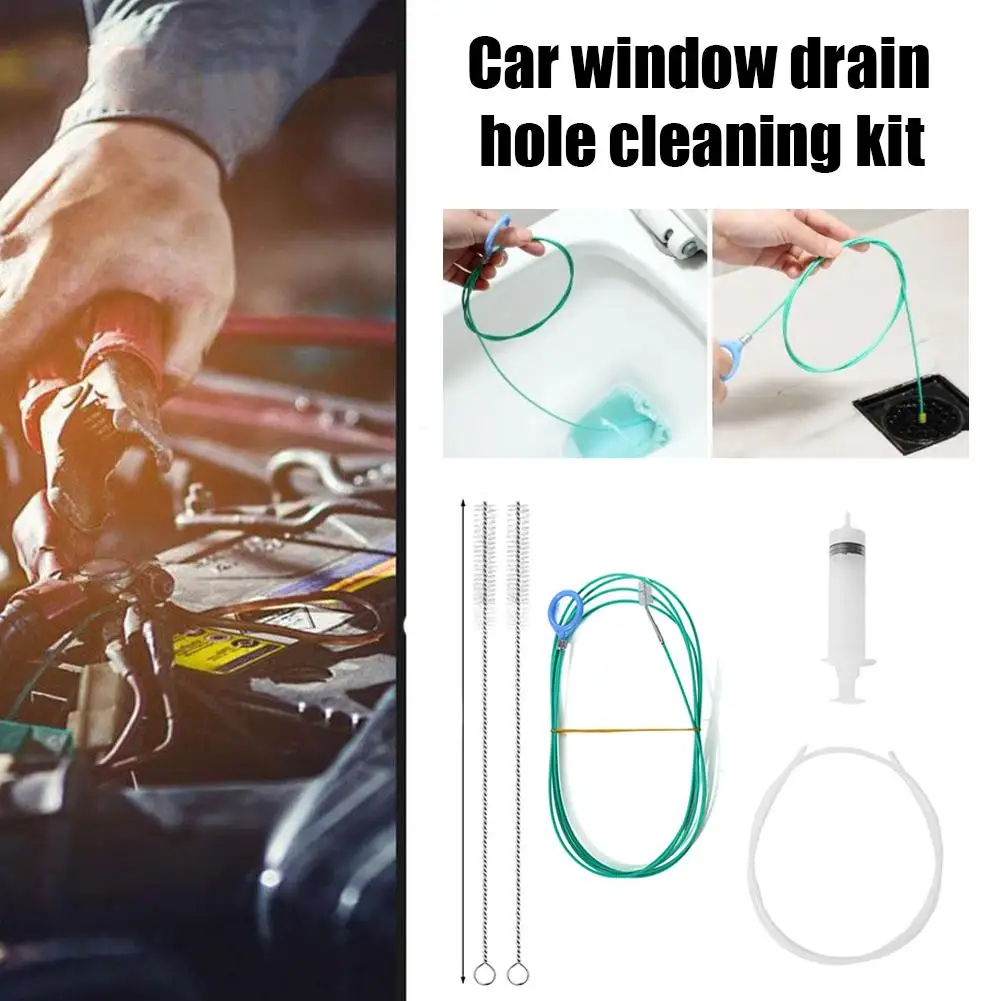 1 Set Auto-Abflussreiniger Reinigungsbürste & Spritzen Ölpumpe mit Schlauch Universelles Auto-Schiebedach-Abflussreinigungsset Lochverstopfungsbürste – Detail 3