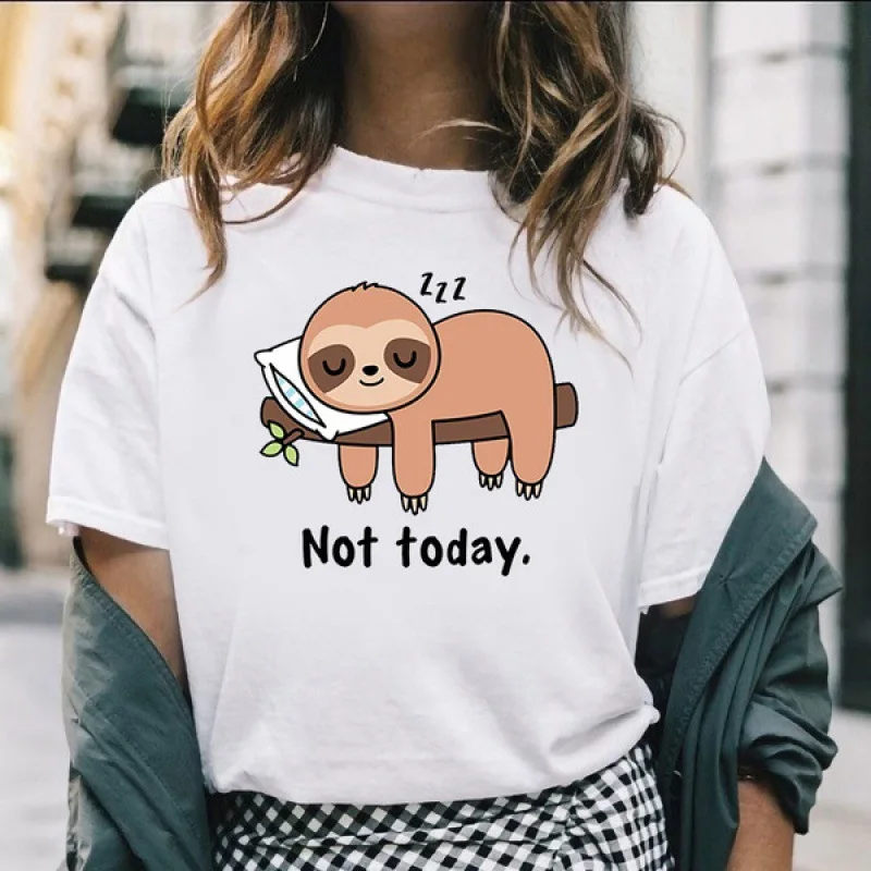 

Women's Funny Sleepy Sloth Print T-Shirt - Adorable Lazy Animal Graphic Tees with 'Not Today' Slogan, Casual Short Sleeve Summer