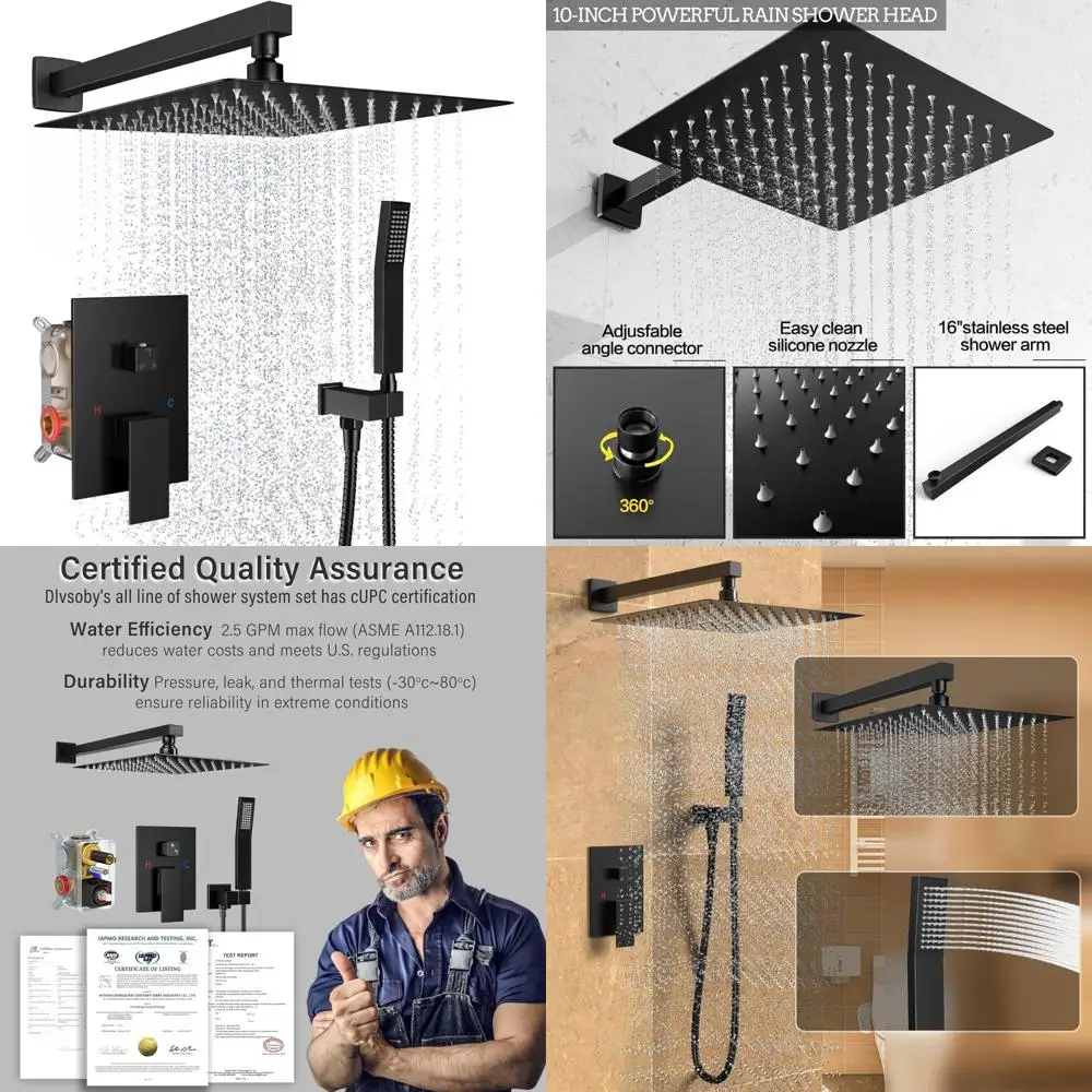 

Luxury 10 Inch Wall Mounted Rain Shower System with Handheld Spray Combo for Bathroom, Premium Rainfall Shower Head Set