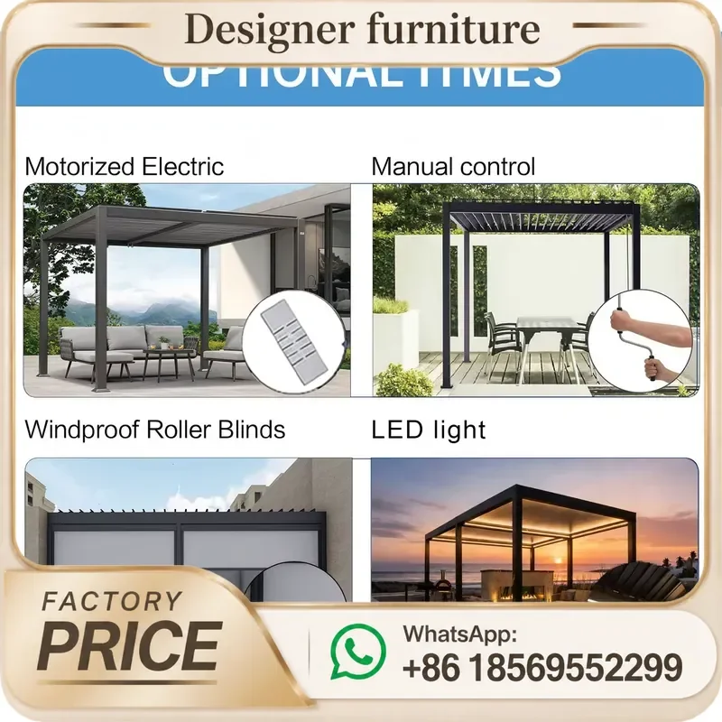 Motorized Louvered Pergola Aluminum Bioclimatic Gazebo With LED Lights For Backyard Patio Outdoor Garden Shade Roof