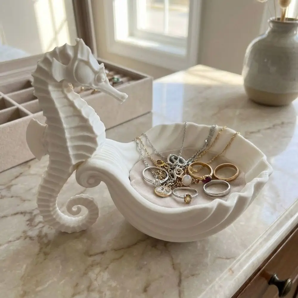 3D Printed Seahorse-Shaped Storage Tray Plastic Decorative Jewelry Display Stand Cute Stable Cosmetics Rack Home Ornaments