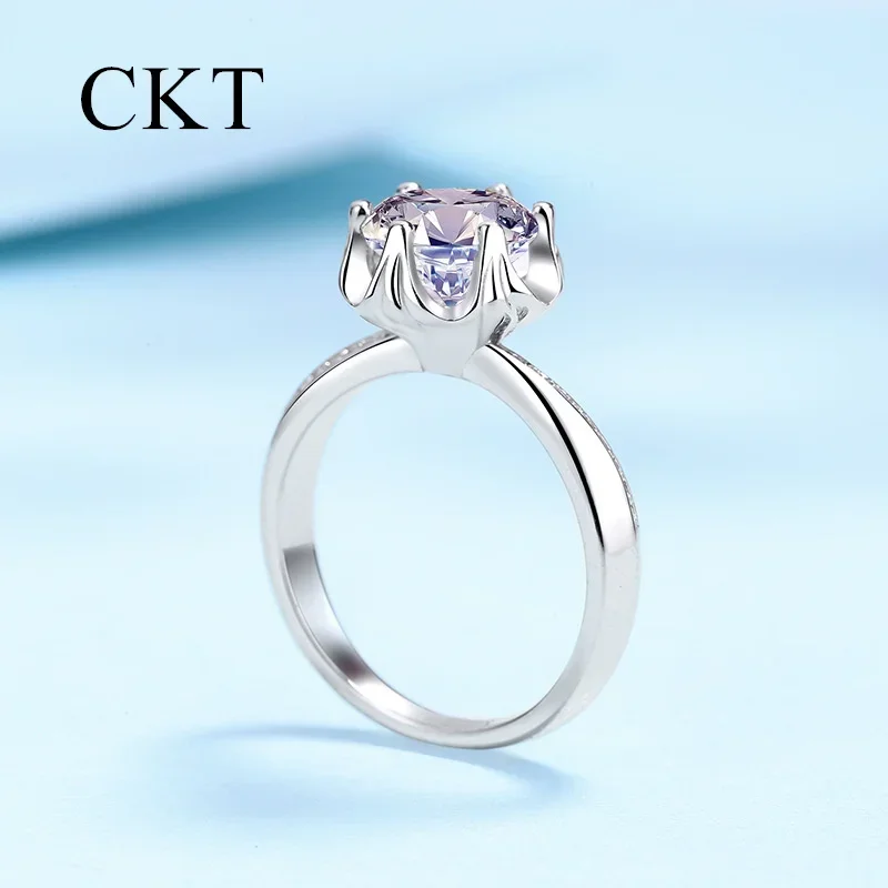 18K White Gold Six Claw Ring for Women Ins Style Pt950 Platinum 1-2 Carat Moissanite Diamonds Wedding Fine Jewelry Gift