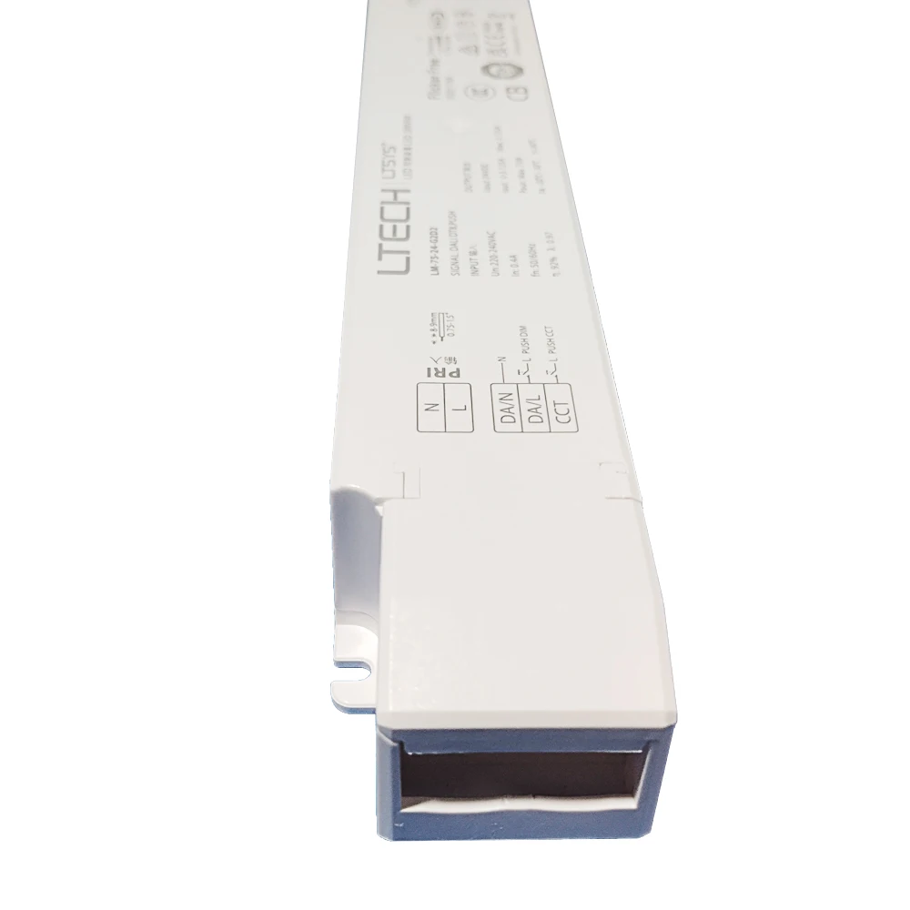 LTECH CV Triac DIM&CT Dimming Driver,AC 200V-240V In DC 24V 75W Out; Push Dim&CCT Tunable White Triac Trailing Edge Driver