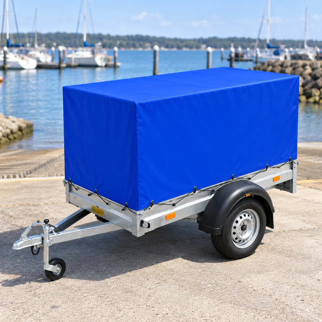 High Top Trailer Cover with Waterproof Fabric to Shield Outdoor Cargo from Dust and UV on Utility Trailers during Camping Trips