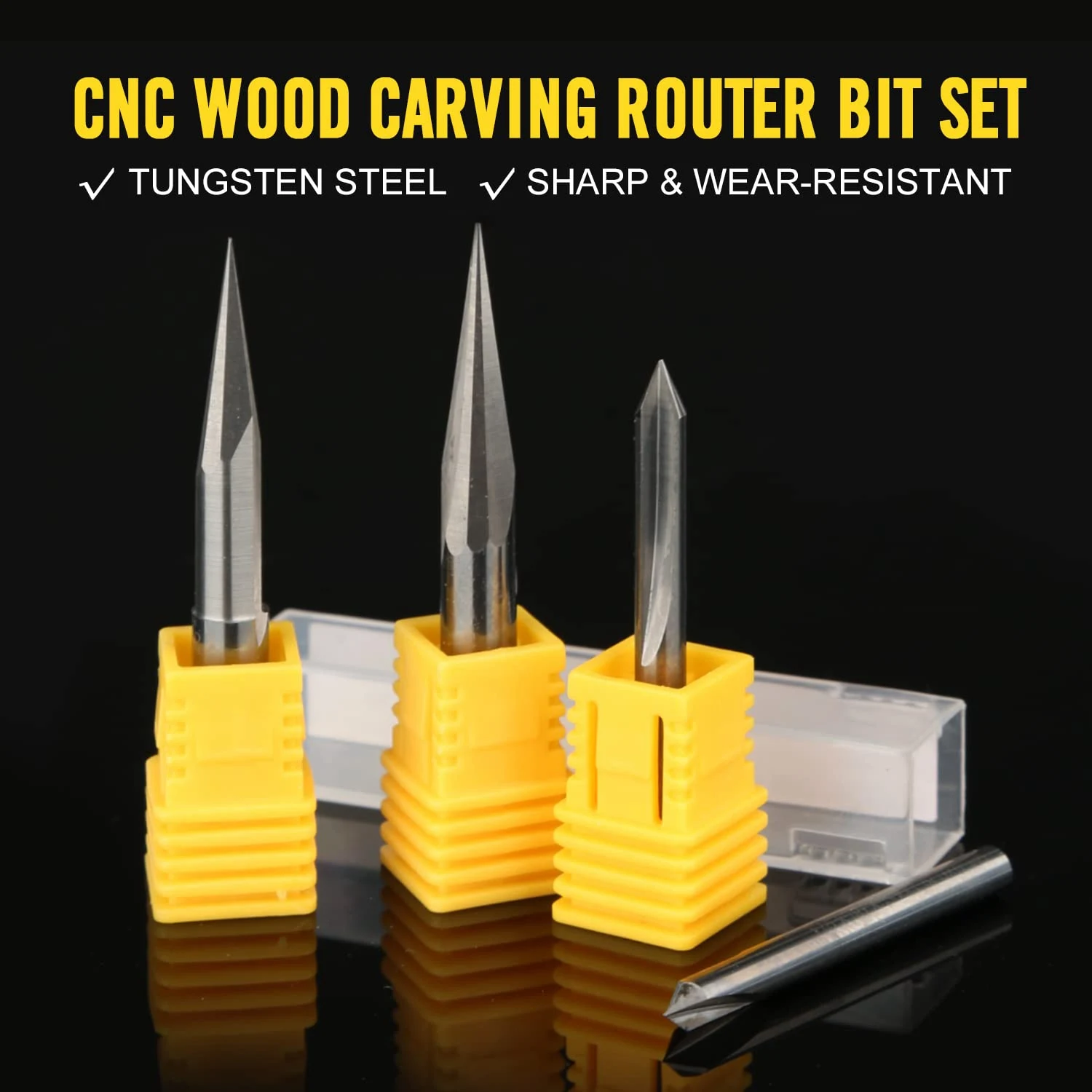 CNC Router Bits ชุด 1/4 Shank, แกะสลักไม้แกะสลัก Router บิต 6 มม. และ 4 มม., V - Groove, โปรไฟล์บิต, เหล็กทังสเตน - 4 ชิ้นร้อน