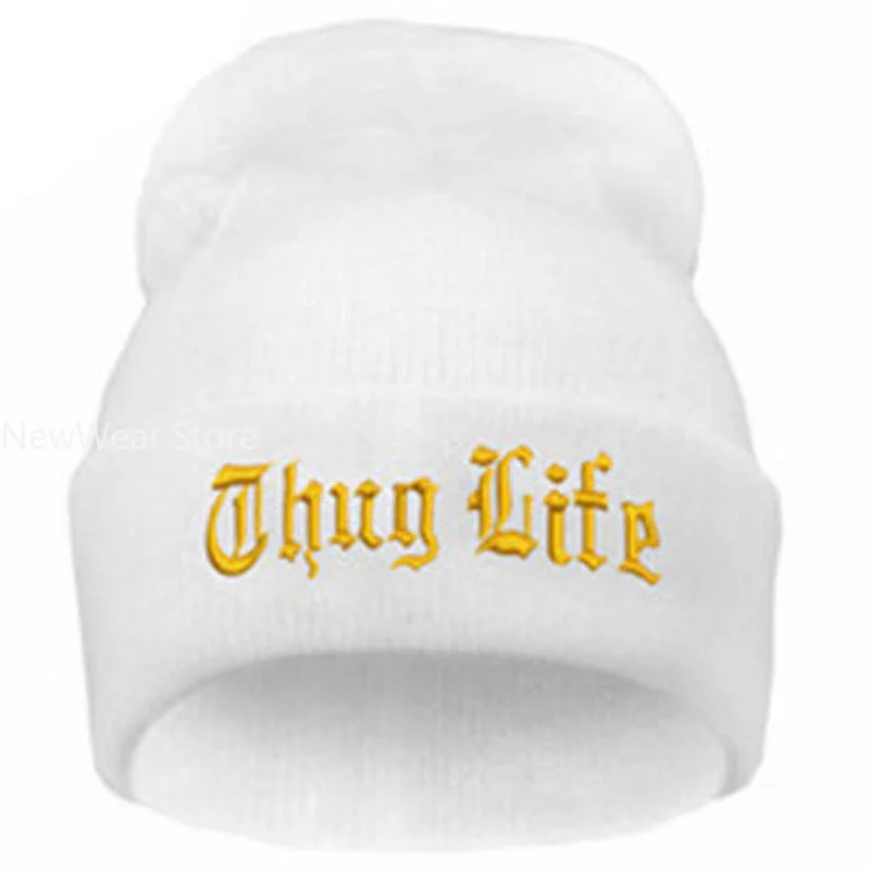 New THUG LIFE Black Letter Beanie Unisex Fashion Hip Hop Mens Beanies Knitted Caps For Women Skullies Gorros Bonnets hat