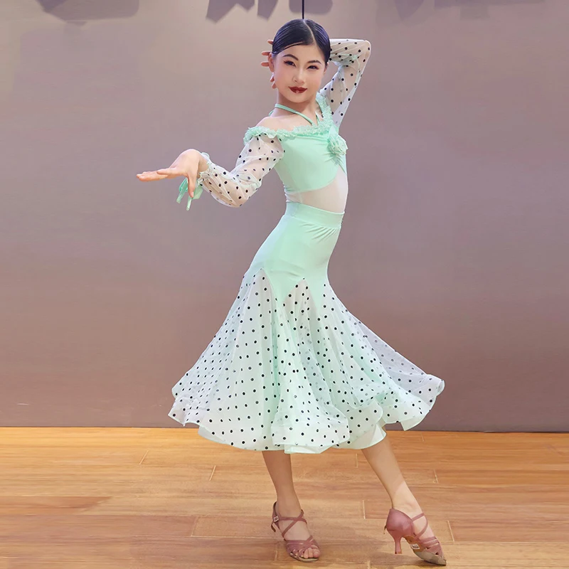 

2026 Modern Dance Dress For Girls High-End Ballroom Dance Competition Clothing Waltz Big Swing Skirts Practice Outfits DN19303
