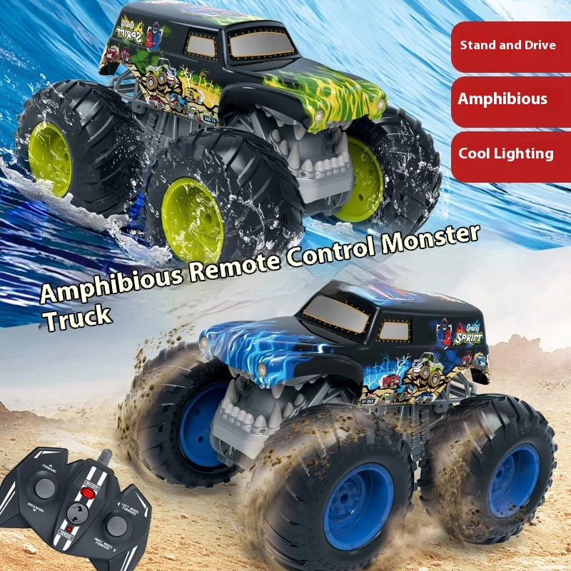 

Water And Land Two Handle Remote Control Car Waterproof Four-Wheel Drive Charging Dynamic Stunt Big Foot Car Children'S Gift