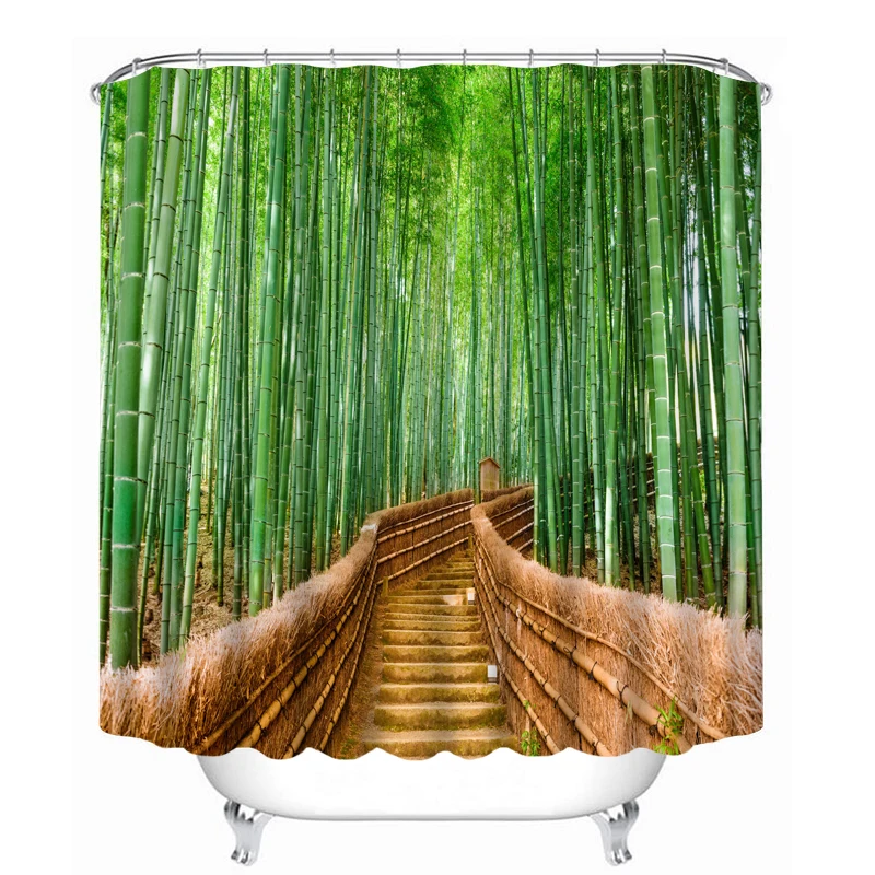 

3D Bamboo Forest Landscape Shower Curtain Bathroom Curtain Waterproof and Mildew Proof Washable Bath Curtain Customizable
