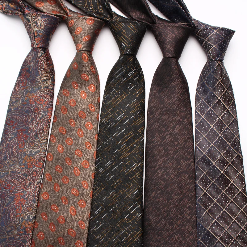 New Brown Series Striped Small Flower Tie for Men's Retro Business Fashion Polyester Silk Hand Tie