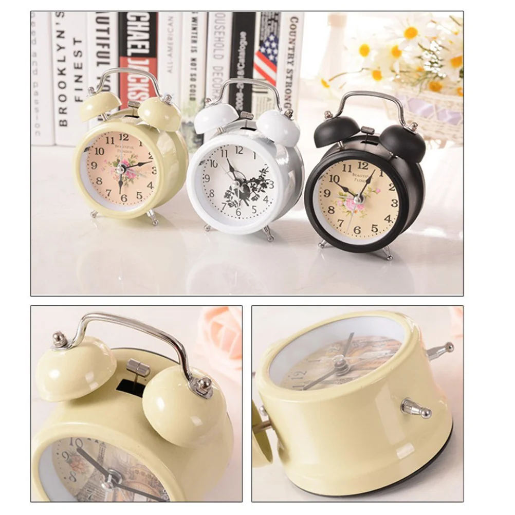 

Metal Alarm Clock Desktop Ring Bell Clock With Night Light For Home Office Bedroom Decor No Required Wake-Up Timepiece