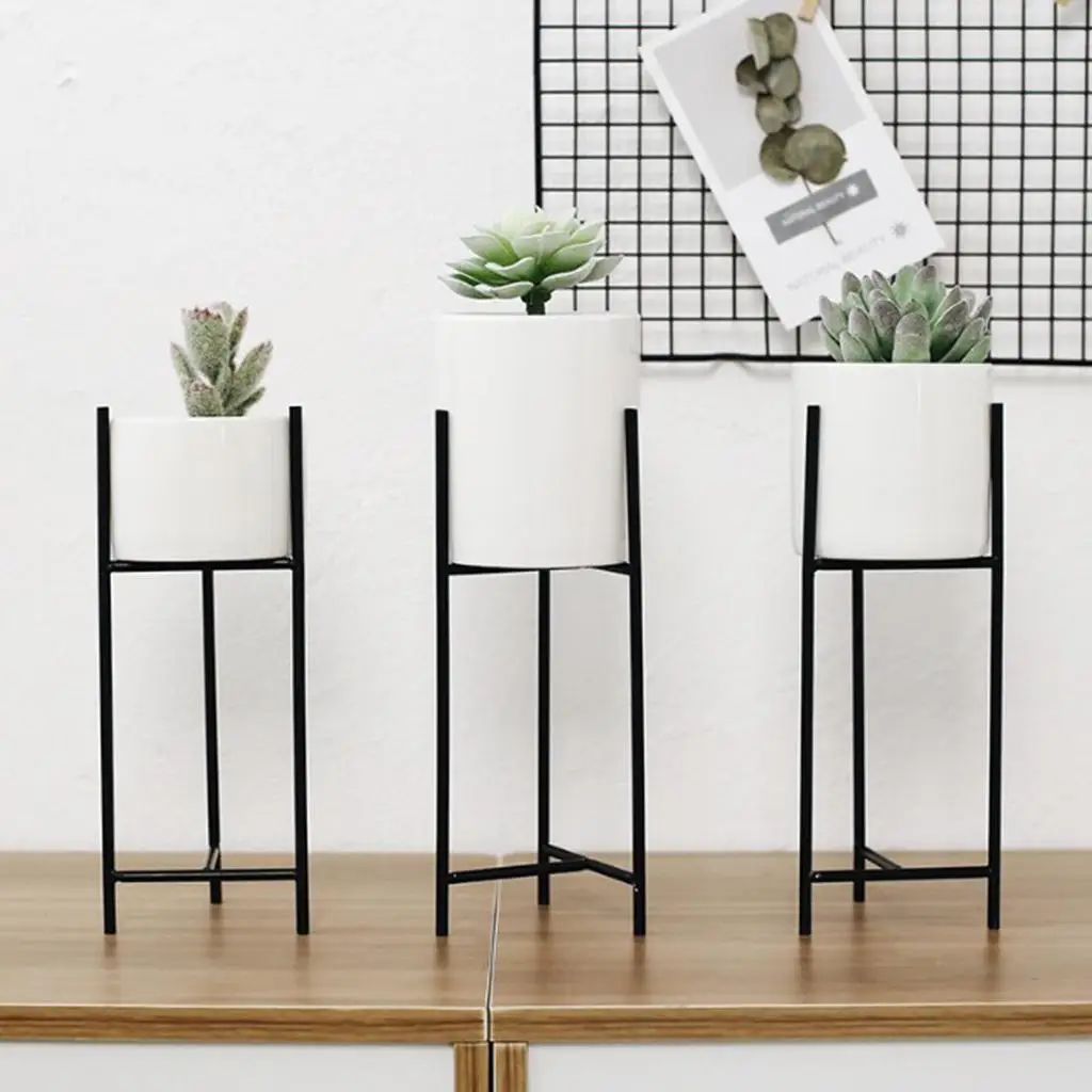 Minimalism Ceramic Planter with Iron Stand Aesthetic Vase for Plants Interior Decoration Bedroom Office Shelf