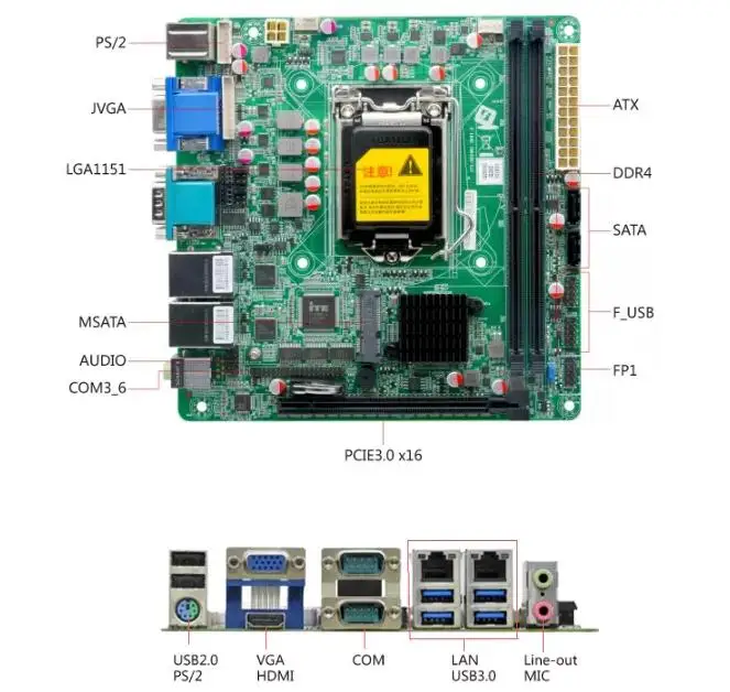 B250 B365 Scheda Madre Mini-ITX SBC IPC Scheda Madre Scheda Industriale Mini ITX Supporto 6/7/8/9th LGA1151 CPU 6 * COM 2 * LAN PS/2 VGA
