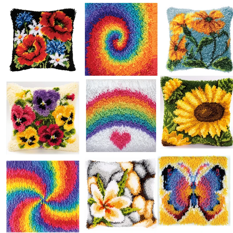 Unfinished Acrylic Yarn Embroidery Cushion, 8 Latch Hook Kits, Canvas, Front Cross Stitch, Carpet, Top Selling