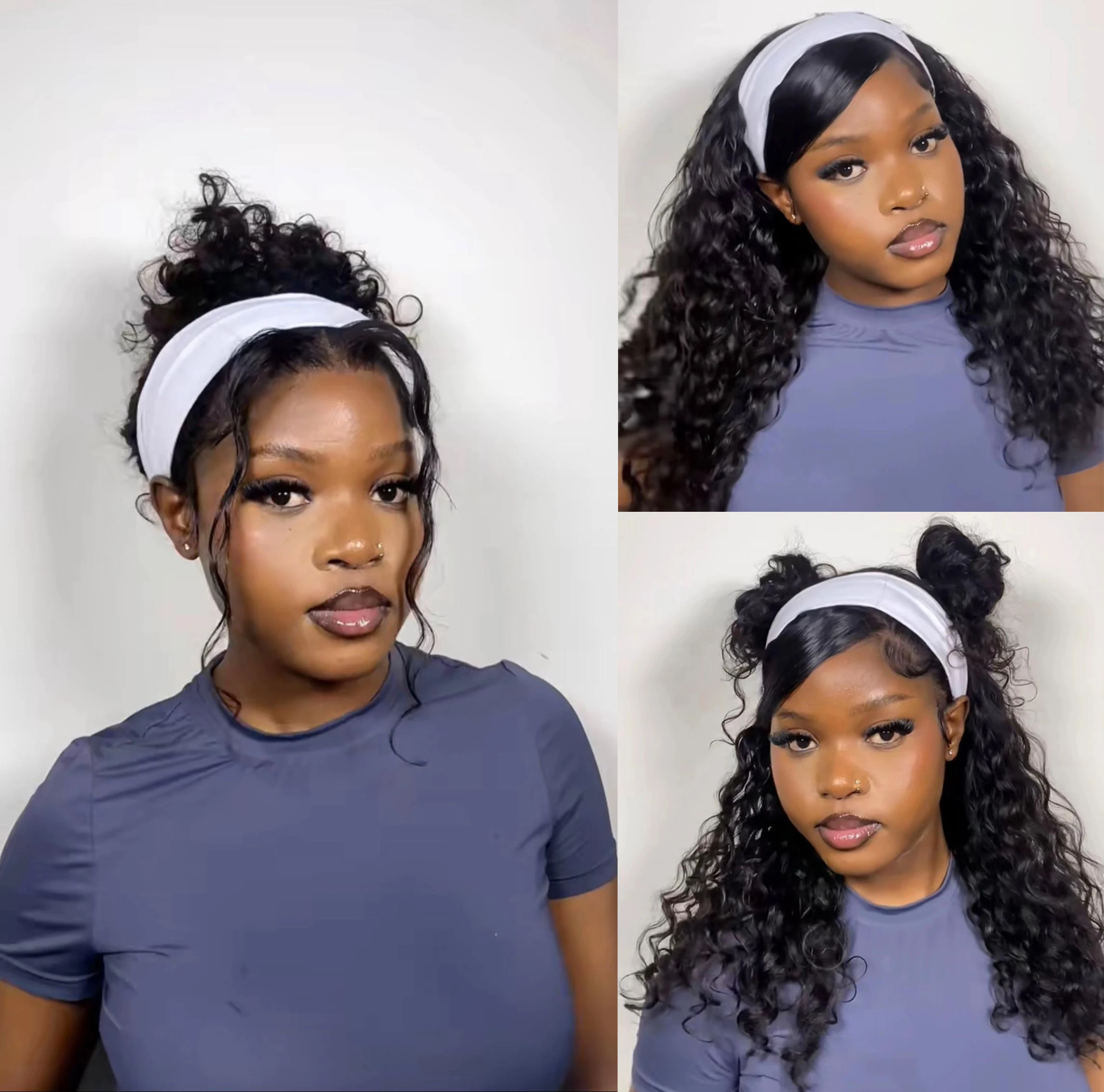 18inch Wear and go Wigs Headband Wigs Human Hair Water Curly Human Hair Wigs Full Machine Made Wig Beginner Friendly Wigs