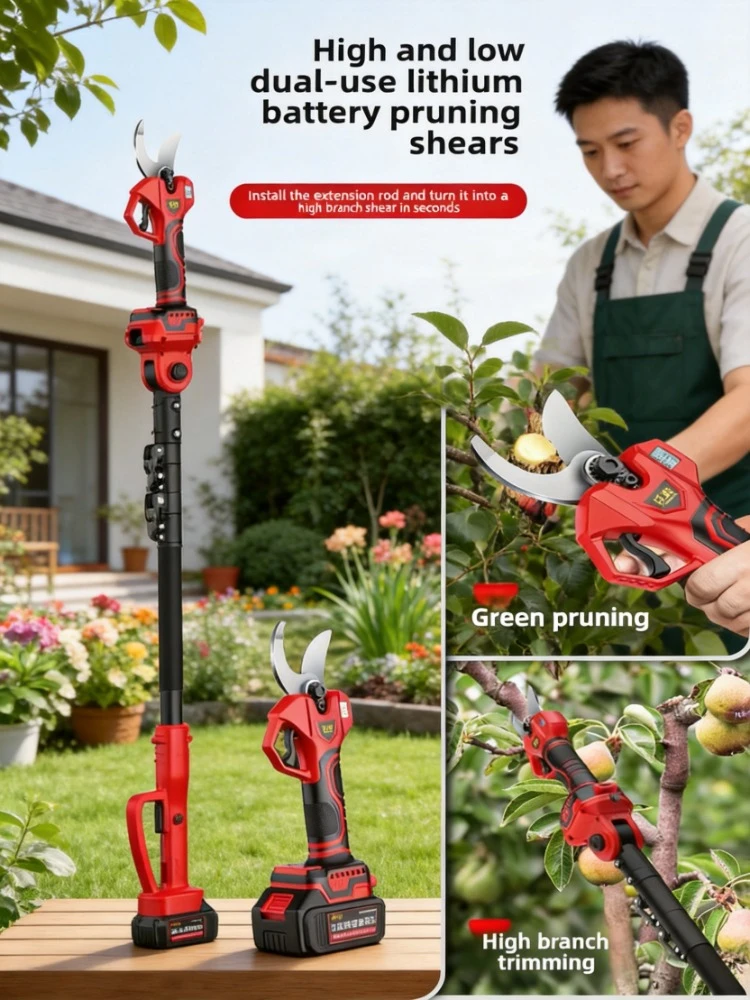 

Rechargeable Lithium Battery Handheld Electric Pruning Shears Garden Fruit Tree High Branch Cutter