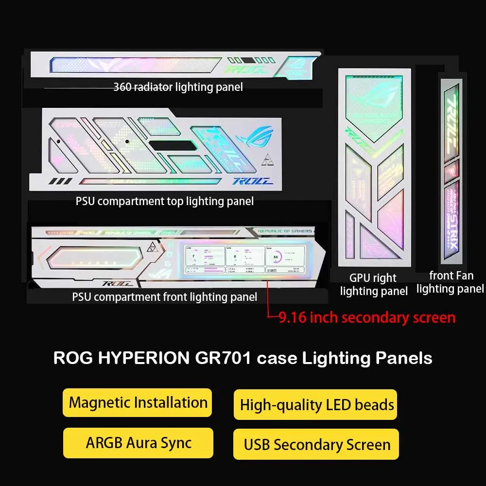 7/9inch USB Secondary Screen Magnetic ARGB Lighting Panel for ROG HYPERION GR701 Chassis,Strix Gamer Cabinet Decor AURA Sync