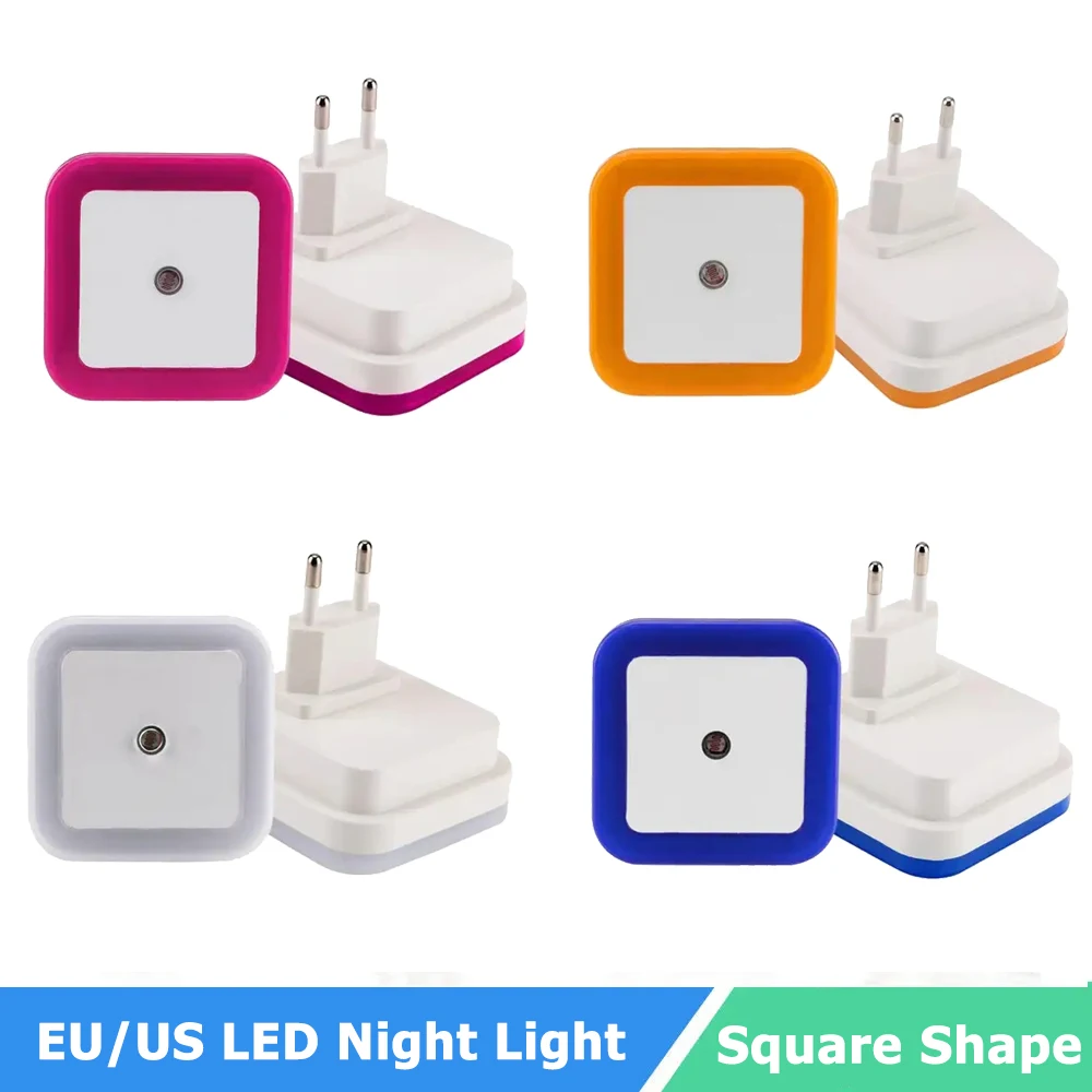 

EU/US/UK Plug Mini LED Night Light 110V/220V Square Shape Wall Lamp Sensor Control Energy Saving Light For Room Stairs Corridor